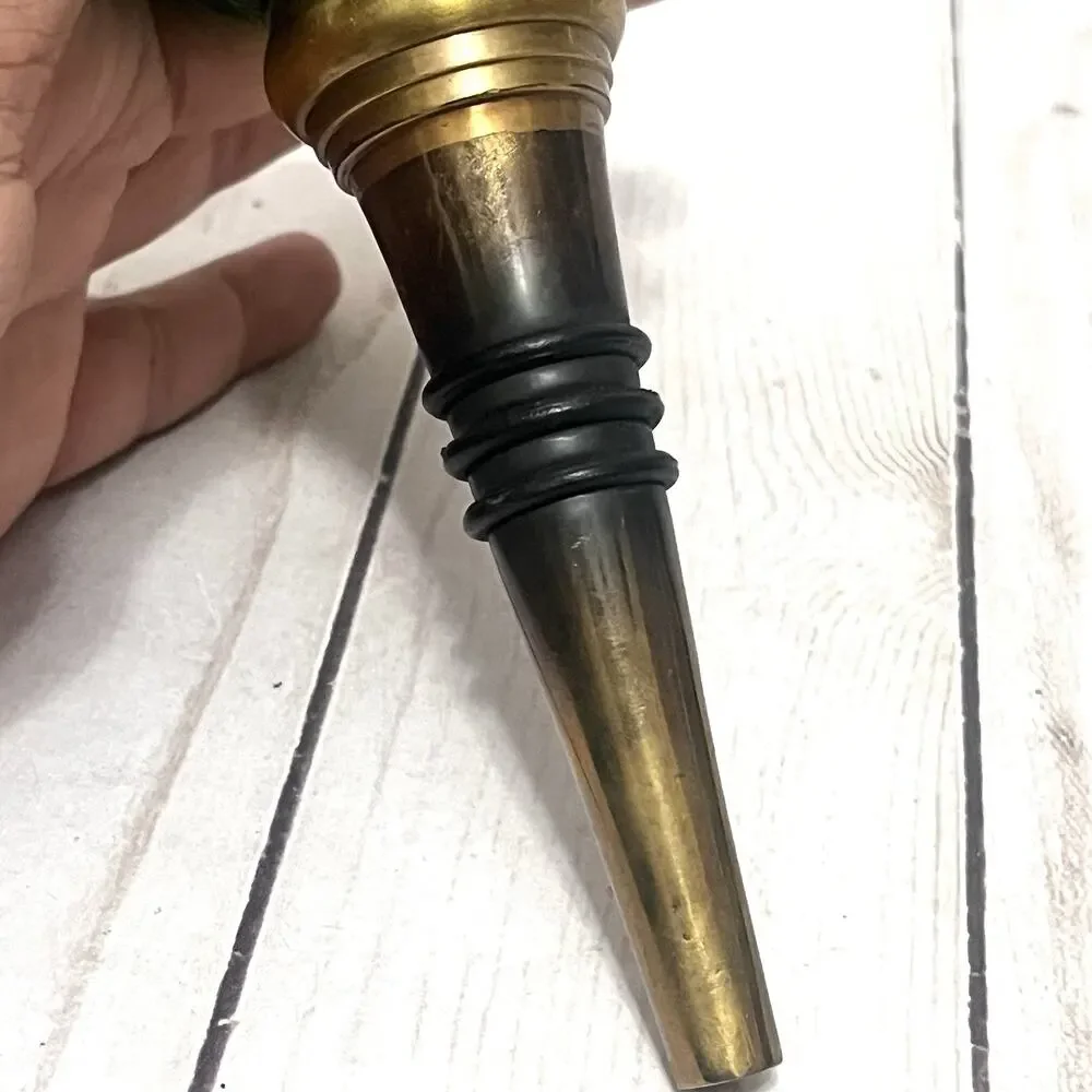 Vintage Emerald Green Glass Bottle Stopper Brass Wine Cork Barware